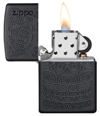 Зажигалка ZIPPO Tone on Tone Design с покрытием Black Matte, латунь/сталь, чёрная, 38x13x57 мм