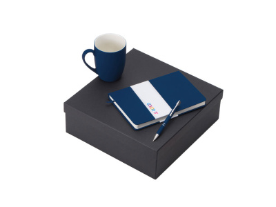 Подарочный набор с блокнотом С3, металлической ручкой и кружкой, темно-синий , размер магнитная обложка