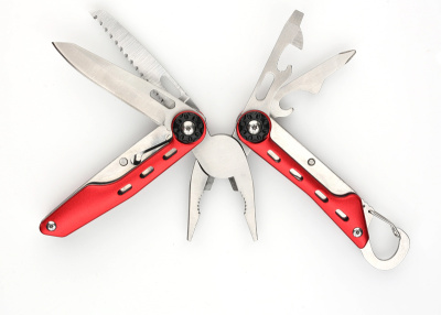 Мультитул Stinger, 108x35 мм, 10 функций, нержавеющая сталь, красный, в комплекте нейлоновый чехол