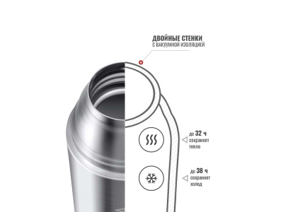 Термос Relaxika 102, 2 чашки, 1000 мл, стальной , размер 1000 мл