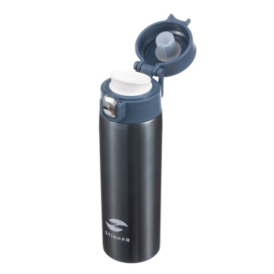 Термокружка Stinger, 0,42 л, сталь/пластик/силикон, синий, 6,5 x 7,5 x 21,9 см