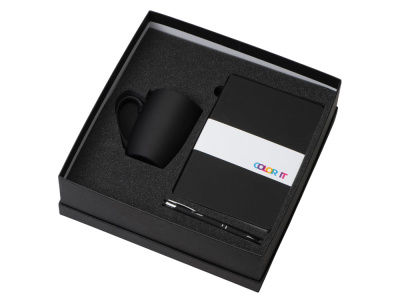 Подарочный набор с блокнотом С3, металлической ручкой и кружкой, черный , размер магнитная обложка