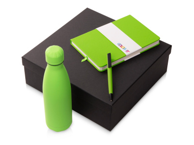 Подарочный набор c блокнотом C2, ручкой и термобутылкой, зеленое яблоко , размер твердая обложка