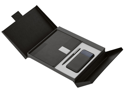 Подарочный набор Tesla с блокнотом А5, ручкой и пауэрбенком на 10 000 mAh, черный