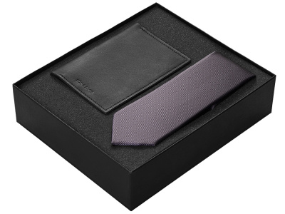 Подарочный набор Long River: обложка для паспорта, галстук, черная коробка , размер С лого