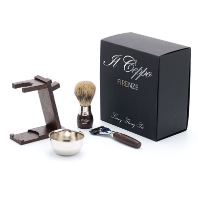 Бритвенный набор IL Ceppo: станок, помазок, подставка, чаша, венге/никелированная латунь, FUSION, натуральный ворс барсука BEST BADGER