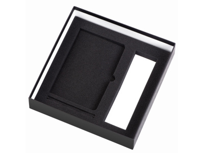 Подарочный набор с блокнотом С1, металлической ручкой и термосом, черный , размер гибкая обложка