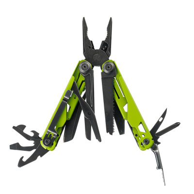 Мультитул Stinger, 107 х 19 мм, 19 функций, сталь, салатовый корпус, стоунвош, в картонной коробке, в комплекте нейлоновый чехол