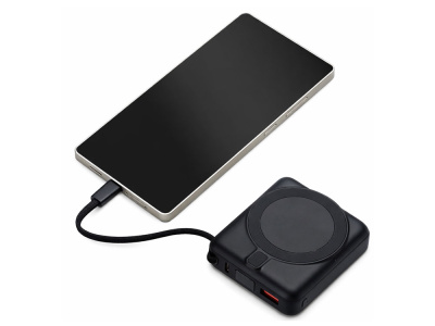 Магнитный беспроводной внешний аккумулятор c подсветкой лого Энчант, 10000 мАч, черный