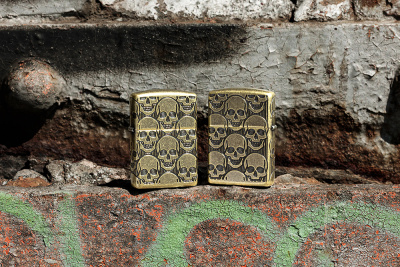 Зажигалка ZIPPO Armor® Cackling Cranium с покрытием Antique Brass, латунь/сталь, золотистая, матовая, 38x13x57 мм