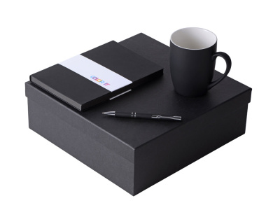 Подарочный набор с блокнотом С1, металлической ручкой и кружкой, черный , размер гибкая обложка