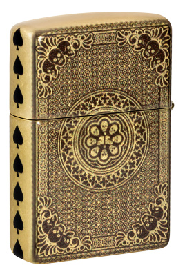Зажигалка ZIPPO Ace of Skulls Design с покрытием 540 Tumbled Brass, латунь/сталь, золотистая, 38x13x57 мм