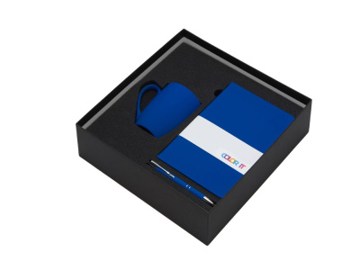 Подарочный набор с блокнотом С2, металлической ручкой и кружкой, синий , размер твердая обложка