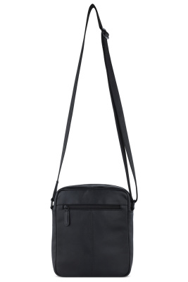 Сумка наплечная мужская BUGATTI КЛАРК | CLARK, чёрная, воловья кожа/полиэстер, 21х6,5х24 см, 3 л