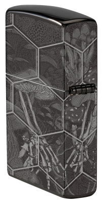 Зажигалка ZIPPO Mushroom Skulls с покрытием High Polish Black, латунь/сталь, черная, глянцевая, 38x13x57 мм