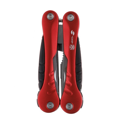 Мультитул Stinger, 103x45 мм, 15 функций, сталь, серебристо-красный, в комплекте нейлоновый чехол