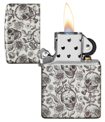 Зажигалка ZIPPO Skeleton с покрытием Glow in the Dark Green, латунь/сталь, серая, 38x13x57 мм