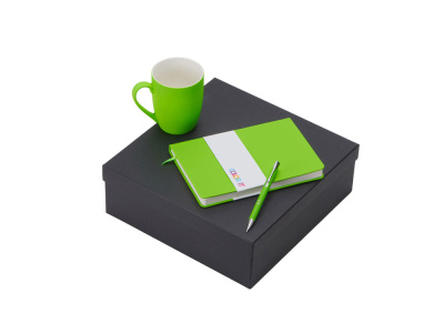 Подарочный набор с блокнотом С2, металлической ручкой и кружкой, зеленое яблоко , размер твердая обложка