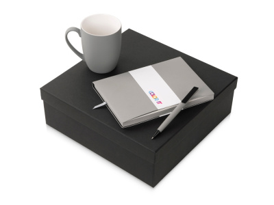 Подарочный набор c блокнотом C1, ручкой и кружкой, серый , размер гибкая обложка