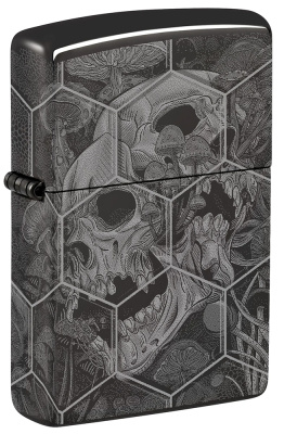 Зажигалка ZIPPO Mushroom Skulls с покрытием High Polish Black, латунь/сталь, черная, глянцевая, 38x13x57 мм