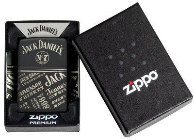 Зажигалка ZIPPO Jack Daniel's с покрытием Black Matte, латунь/сталь, разноцветная, 38x13x57 мм