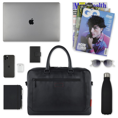 Портфель мужской BUGATTI КЛАРК | CLARK, чёрный, воловья кожа/полиэстер, 40х9,5х29 см, 10 л