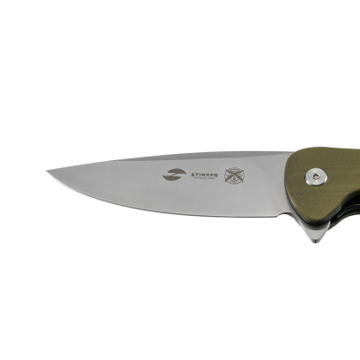 Нож складной Stinger, 115 мм (серебристый), сталь D2, материал рукояти: стеклотекстолит G10 (хаки), в картонной коробке