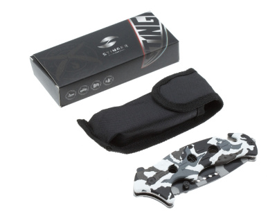 Нож складной Stinger, 95 мм (чёрно-серый), материал рукояти: алюминий (чёрно-белый камуфляж)