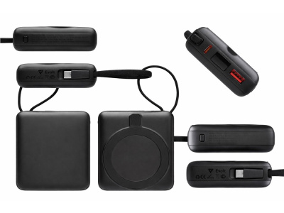 Магнитный беспроводной внешний аккумулятор c подсветкой лого Энчант, 10000 мАч, черный