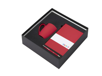 Подарочный набор с блокнотом С1, металлической ручкой и кружкой, красный , размер гибкая обложка