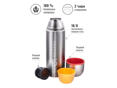 Термос Relaxika 102, 2 чашки, 1000 мл, стальной , размер 1000 мл