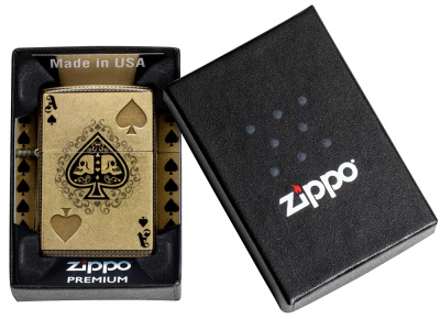 Зажигалка ZIPPO Ace of Skulls Design с покрытием 540 Tumbled Brass, латунь/сталь, золотистая, 38x13x57 мм
