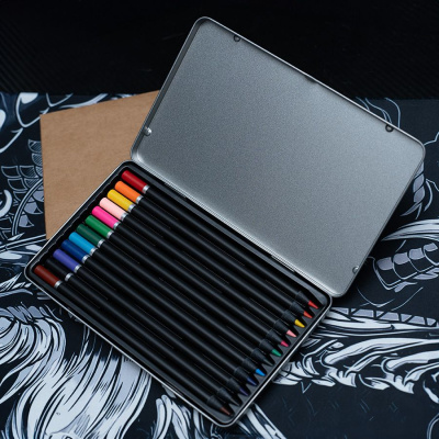 Цветные карандаши PROFESSIONAL, 12 цветов,  в металлической коробке, дерево