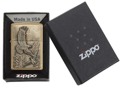 Зажигалка ZIPPO Eagles, с покрытием Brushed Brass, латунь/сталь, золотистая, матовая, 38x13x57 мм