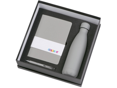 Подарочный набор с блокнотом С1, металлической ручкой и термобутылкой, серый , размер гибкая обложка