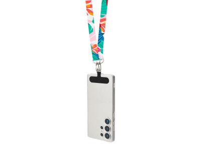 Ланъярд 2 см под сублимацию с 2-мя трендовыми карабинами и узким держателем для телефона из ПЭ, серебристый