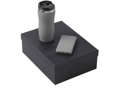Подарочный набор c вакуумной термокружкой и повербанком С2, серый , размер 10000 mAh