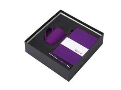 Подарочный набор с блокнотом С2, металлической ручкой и кружкой, фиолетовый , размер твердая обложка