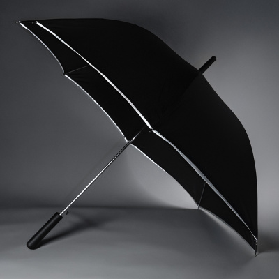 Зонт-трость "Reflect", полуавтомат, эпонж, чёрный со светоотражающей окантовкой в чехле с ручкой