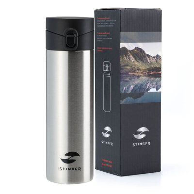 Термокружка Stinger, 0,5 л, сталь/пластик, серебристый, 6,7 x 6,7 x 22,4 см