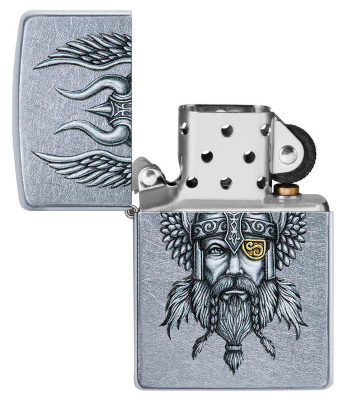 Зажигалка ZIPPO Viking Warrior с покрытием Street Chrome™, латунь/сталь, серебристая, 38x13x57 мм
