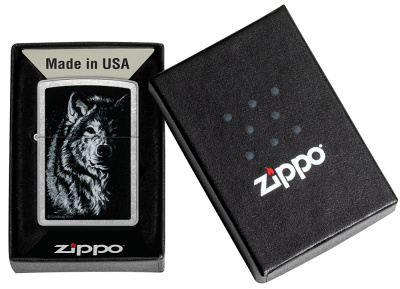 Зажигалка ZIPPO Shadow Wolf с покрытием Street Chrome, латунь/сталь, серебристая, матовая, 38x13x57 мм