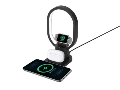 Беспроводная зарядная станция 4-в-1 Portal c лампой, 15 Вт, черный
