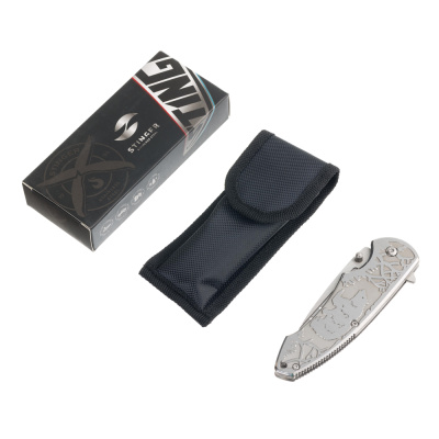 Нож складной Stinger, 85 мм, (серый), материал рукояти: сталь/алюминий (серый), в картонной коробке