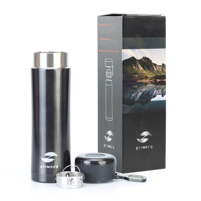 Термокружка Stinger, 0,42 л, сталь/пластик, чёрный глянцевый, 7,5 х 6,9 х 22,2 см