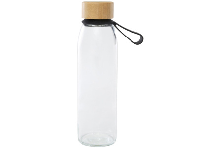 Стеклянная бутылка для воды Porto объемом 500 мл с силиконовой ручкой и бамбуковой крышкой - сплошной черный