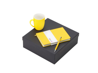 Подарочный набор с блокнотом С2, металлической ручкой и кружкой, желтый , размер твердая обложка