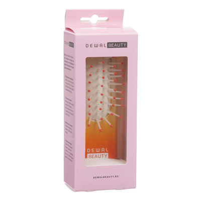 Щетка Dewal Beauty серия "Caramel"мини, массажная,на подушке,с нейлоновым штифтом, из бука,оранжевая с белым.