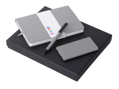 Подарочный набор c блокнотом С2, ручкой и повербанком 5000 mAh, серый , размер твердая обложка