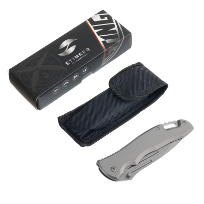 Нож складной Stinger, 102 мм, (серый), материал рукояти: нержавеющая сталь (серый)